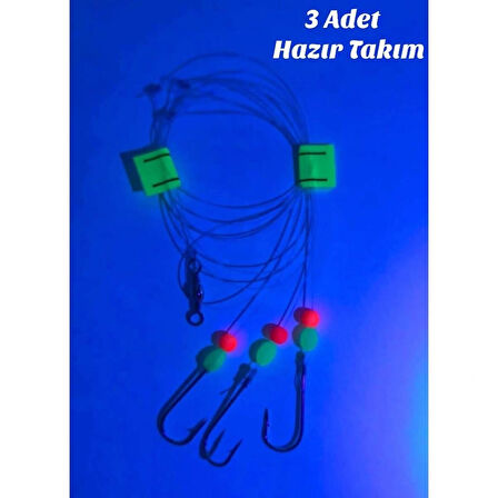 Kıyı Ve Tekne Kullamımına Uygun Fosfor Boncuklu Hazır Dip Takımı - 3 ADET