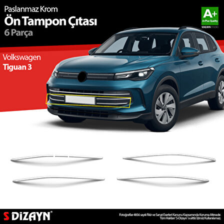 S-Dizayn VW Tiguan 3 Krom Ön Tampon Çıtası 6 Prç. 2024 Üzeri A+ Kalite