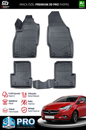 S-Dizayn Opel Corsa E 3D Pro Havuzlu Paspas 2014-2019 A+ Kalite