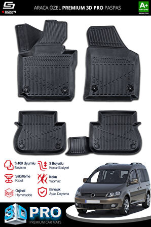 S-Dizayn Volkswagen Caddy 3D Pro Havuzlu Paspas 2010-2015 A+ Kalite