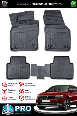 S-Dizayn Volkswagen Tiguan Allspace 3D Pro Havuzlu Paspas 2016-2024 A+ Kalite
