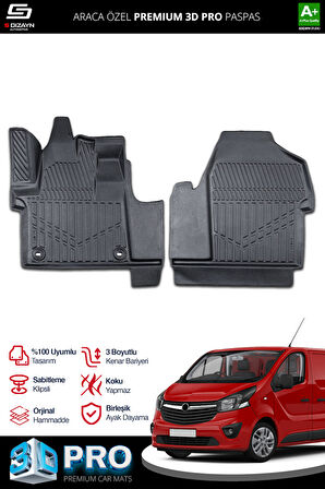S-Dizayn Opel Vivaro Panelvan 3D Pro Havuzlu Paspas Ön 2'Li 2019 Üzeri A+ Kalite