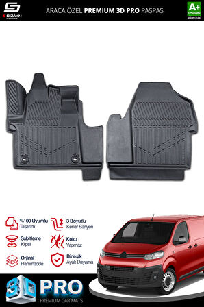 S-Dizayn Citroen Jumpy Panelvan 3D Pro Havuzlu Ön 2'Li Paspas 2016 Üzeri A+ Kalite