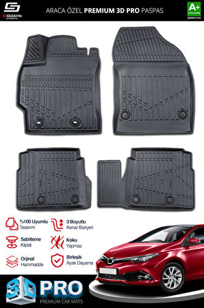S-Dizayn Toyota Auris 3D Pro Havuzlu Paspas 2013-2020 A+ Kalite