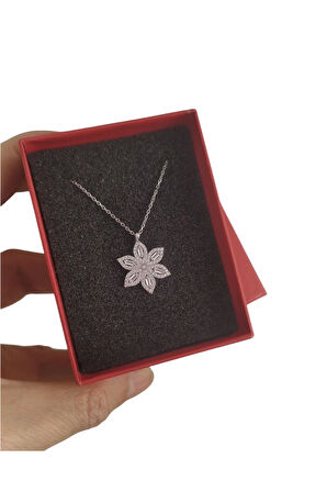 Modahilye 925 Ayar Gümüş Lotus Çiçeği Baget Taşlı Tasarım Kolye