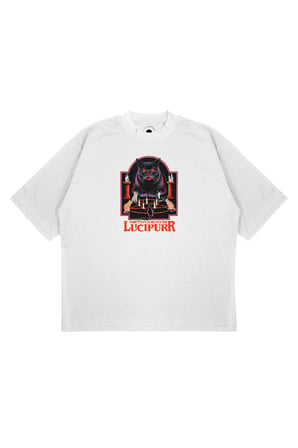 Unisex Oversize THE CONJURING LUCIPURR Baskılı Boxy Fit Kalın Kumaşlı (240gsm) T-shirt