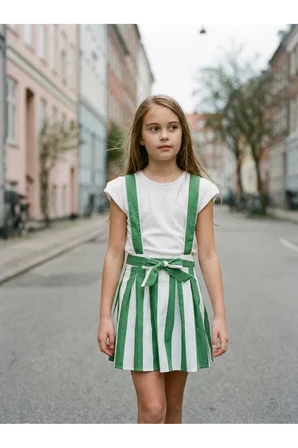 LUI Kids Kız Çocuk Premium Pamuk & Jarse Alt - Üst Takım - Yeşil Beyaz Çizgili