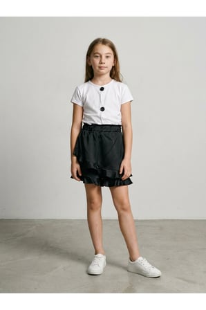 LUI Kids Kız Çocuk Premium Saten & Jarse Alt - Üst Takım - Siyah-Beyaz