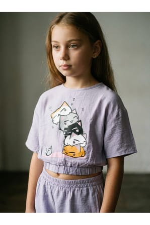LUI Kids Kız Çocuk Premium Krinkıl Viskon Alt - Üst Takım - Lavanta