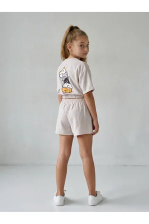 LUI Kids Kız Çocuk Premium Pamuk Jarse & Krinkıl Alt - Üst Takım - Toz Pembe
