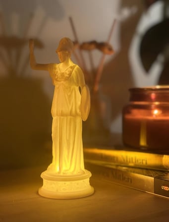 Athena Heykeli Aydınlatmalı Dekoratif Mitolojik Biblo-Antik Tanrıça Figürü, Klasik Sanat Ev Dekoru, Hediyelik