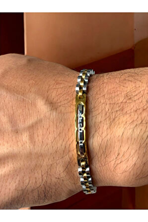 Paslanmaz Çelik Rolex Model Örgü Zincir Erkek Gümüş Gold Renk