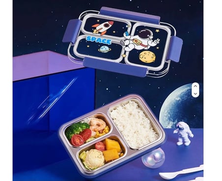 Paslanmaz Çelik Lunch Box Sevimli Çocuk Beslenme Kabı Yemek Kabı 3 Bölmeli Isı Yalıtımlı Beslenme Kutusu