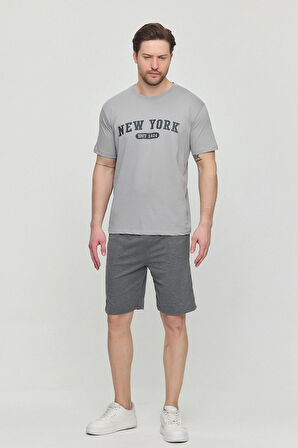 New York Yazlık Erkek Şortlu Takım 100% Pamuk Sporcu,fitness,ev Giyim,Cepli