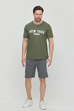 New York Yazlık Erkek Şortlu Takım 100% Pamuk Sporcu,fitness,ev Giyim,Cepli