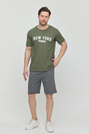 New York Yazlık Erkek Şortlu Takım 100% Pamuk Sporcu,fitness,ev Giyim,Cepli