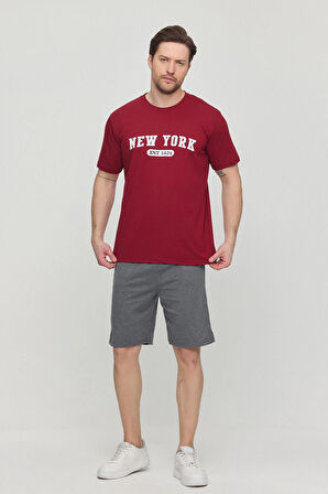 New York Yazlık Erkek Şortlu Takım 100% Pamuk Sporcu,fitness,ev Giyim,Cepli