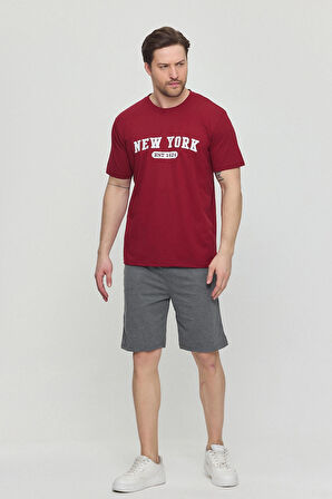 New York Yazlık Erkek Şortlu Takım 100% Pamuk Sporcu,fitness,ev Giyim,Cepli