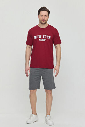 New York Yazlık Erkek Şortlu Takım 100% Pamuk Sporcu,fitness,ev Giyim,Cepli