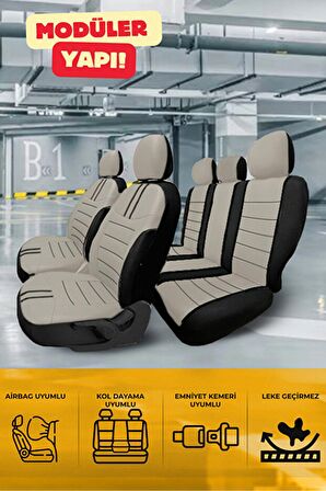Mitsubishi Space Star Hatcback 2013-2018 Aracınıza Uyumlu Koltuk Kılıfı Luxe Deri Bej Siyah