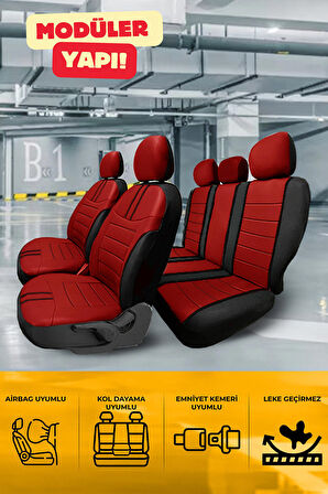 Wolkswagen Beetle Hatchback 2012-2016 Aracınıza Uyumlu Koltuk Kılıfı Luxe Deri Kırmızı