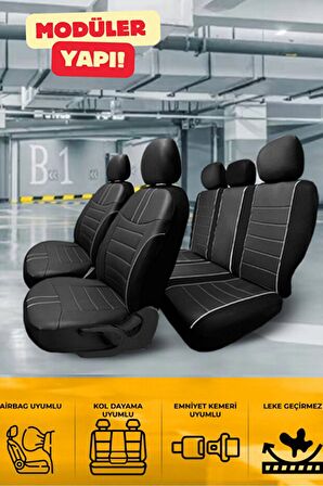 Ssangyong Action Çift Kabin 2008 Aracınıza Uyumlu Koltuk Kılıfı Luxe Deri Siyah Beyaz