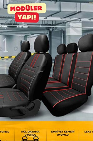 Toyota Avensis Sedan 2003-2008 Aracınıza Uyumlu Koltuk Kılıfı Luxe Deri Siyah Kırmızı