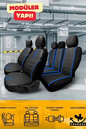 Hyundai İ-20 Hachback 2010-2014 Aracınıza Uyumlu Koltuk Kılıfı Luxe Deri Siyah Mavi