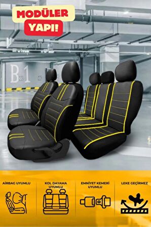 Toyota Yaris Hatchback 2012 Aracınıza Uyumlu Koltuk Kılıfı Luxe Deri Siyah Sarı