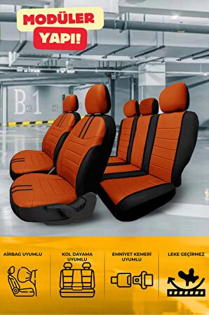 Seat Leon Hatchback 2006-2012 Aracınıza Uyumlu Koltuk Kılıfı Luxe Deri Turuncu