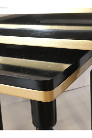 3lü Lüx Zigon Sehpa Siyah Mermer Gold