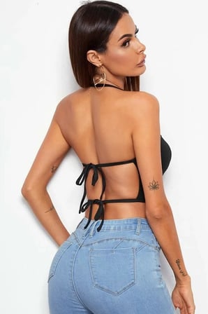 Love Atelier Kadın Siyah Belden Bağlamalı Şık Büstiyer