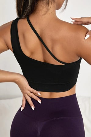 Love Atelier Kadın Siyah Tek Omuzlu Çapraz Askılı Crop Top Büstiyer