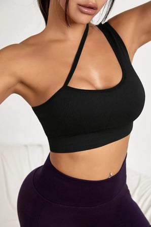 Love Atelier Kadın Siyah Tek Omuzlu Çapraz Askılı Crop Top Büstiyer