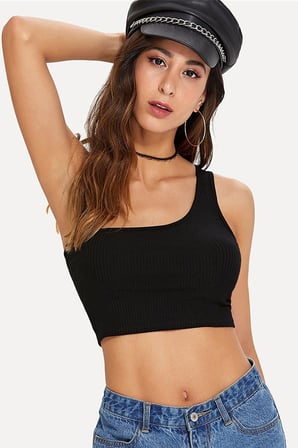 Love Atelier Kadın Siyah Tek Omuz Crop Büstiyer