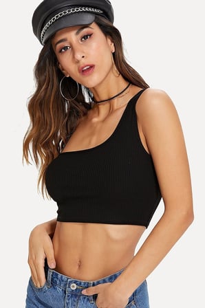 Love Atelier Kadın Siyah Tek Omuz Crop Büstiyer
