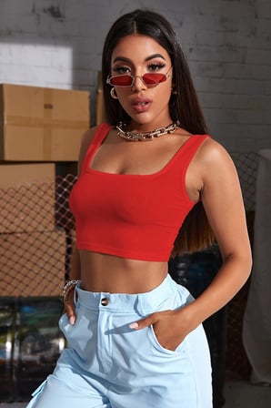 Love Atelier Kadın Kırmızı Kalın Askılı Crop Top Büstiyer