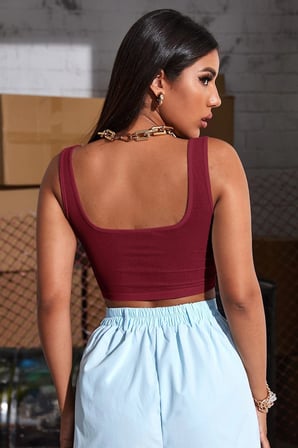 Love Atelier Kadın Bordo Kalın Askılı Crop Top Büstiyer