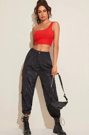 Love Atelier Kadın Kırmızı Tek Omuz Crop Büstiyer