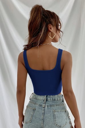 Love Atelier Kadın Lacivert Kalın Askılı Crop Top Büstiyer