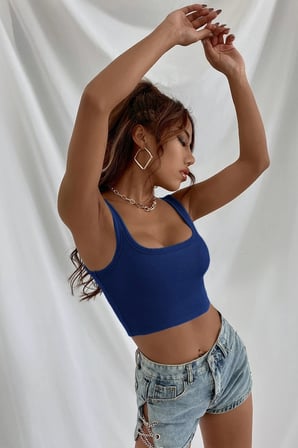 Love Atelier Kadın Lacivert Kalın Askılı Crop Top Büstiyer