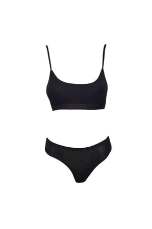 Love Atelier Pedli İp Askılı Yarım Atlet Büstiyer Külot Takım Siyah