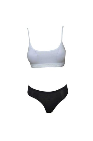 Love Atelier Pedli İp Askılı Yarım Atlet Büstiyer Külot Takım Beyaz Siyah