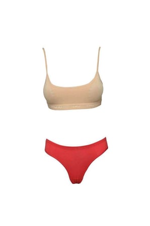 Love Atelier Pedli İp Askılı Yarım Atlet Büstiyer Külot Takım Ten Kırmızı