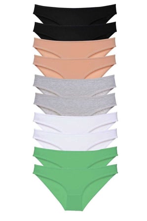 Love Atelier 10 adet Süper Eko Set Likralı Kadın Slip Külot Siyah Ten Gri Beyaz Yeşil