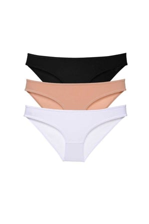 Love Atelier 3 adet Süper Eko Set Likralı Kadın Slip Külot Siyah Ten Beyaz