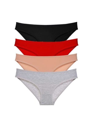 Love Atelier 4 adet Süper Eko Set Likralı Kadın Slip Külot Siyah Kırmızı Ten Gri