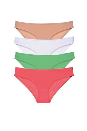 Love Atelier 4 adet Süper Eko Set Likralı Kadın Slip Külot Ten Pudra Yeşil Fuşya