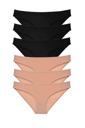 Love Atelier 6 adet Süper Eko Set Likralı Kadın Slip Külot Siyah Ten