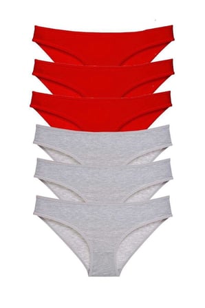 Love Atelier 6 adet Eko Set Likralı Kadın Slip Külot Kırmızı Gri